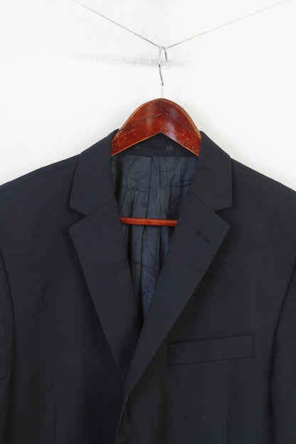 Daniel Hechter Paris Men 42 Blazer Navy  Wool Single Breasted Shoulder Pads Vintage Jacket