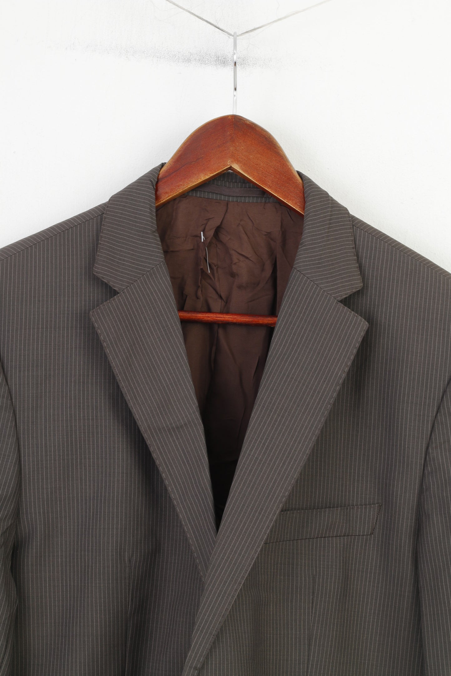 Hugo Boss Men 40 50 Blazer Grey Striped Virgin Wool Single Breasted Vintage Jacket