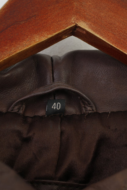 Aleksander Of Norway Women 40 M Coat Jacket Dark Brown Leather Single Breasted Vintage Collar Top
