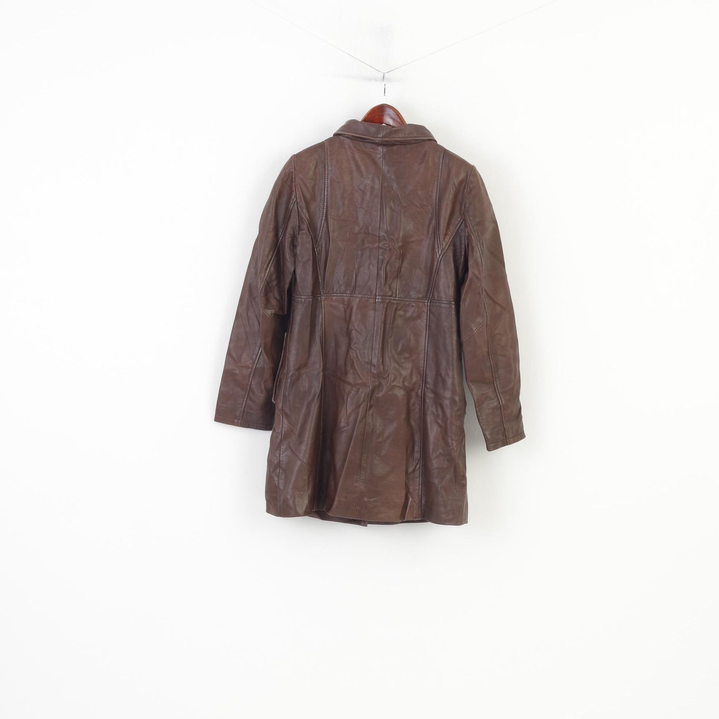 Aleksander Of Norway Women 40 M Coat Jacket Dark Brown Leather Single Breasted Vintage Collar Top