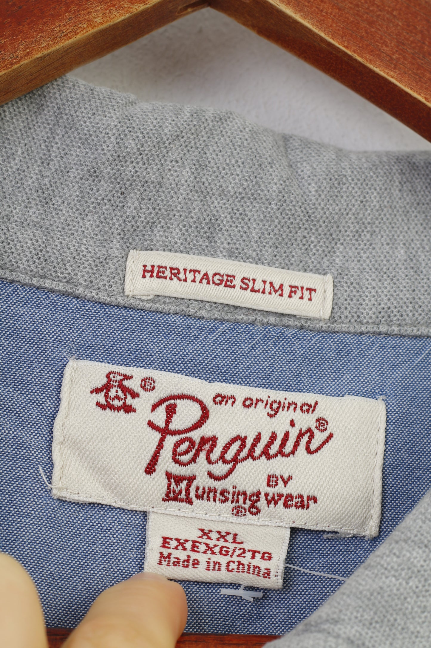 Original Penguin Men XXL Polo Shirt Grey Cotton Heritage Slim Fit Collar Bottoms Vintage  Top