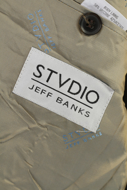 Studio Jeff Banks Men 52 42  Blazer Brown Striped Viscose Single Breasted Shoulder Pads Jacket