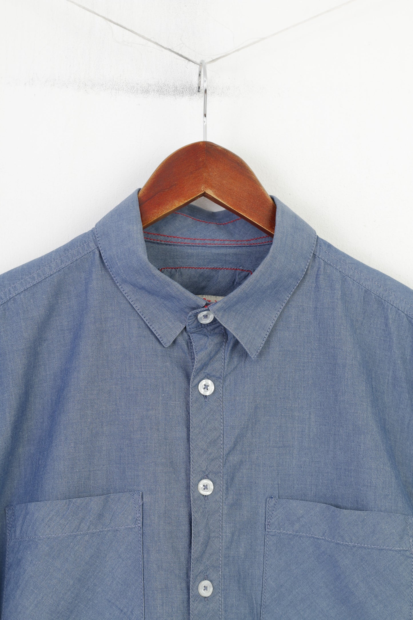 Etirel Campus Sportswear Men M Casual Shirt Blue  Cotton Short Sleeve Pockets Classic Vintage Top