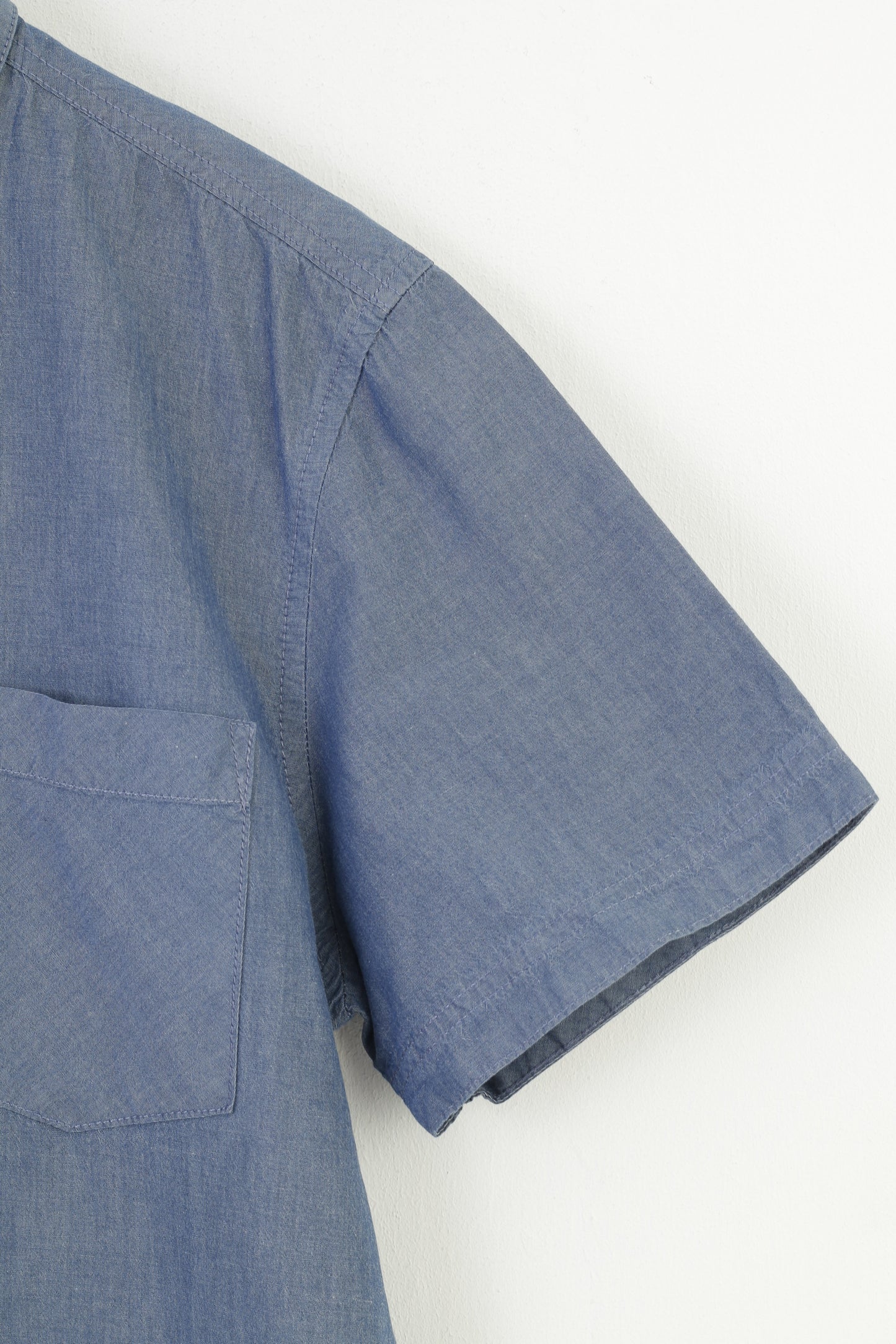 Etirel Campus Sportswear Men M Casual Shirt Blue  Cotton Short Sleeve Pockets Classic Vintage Top