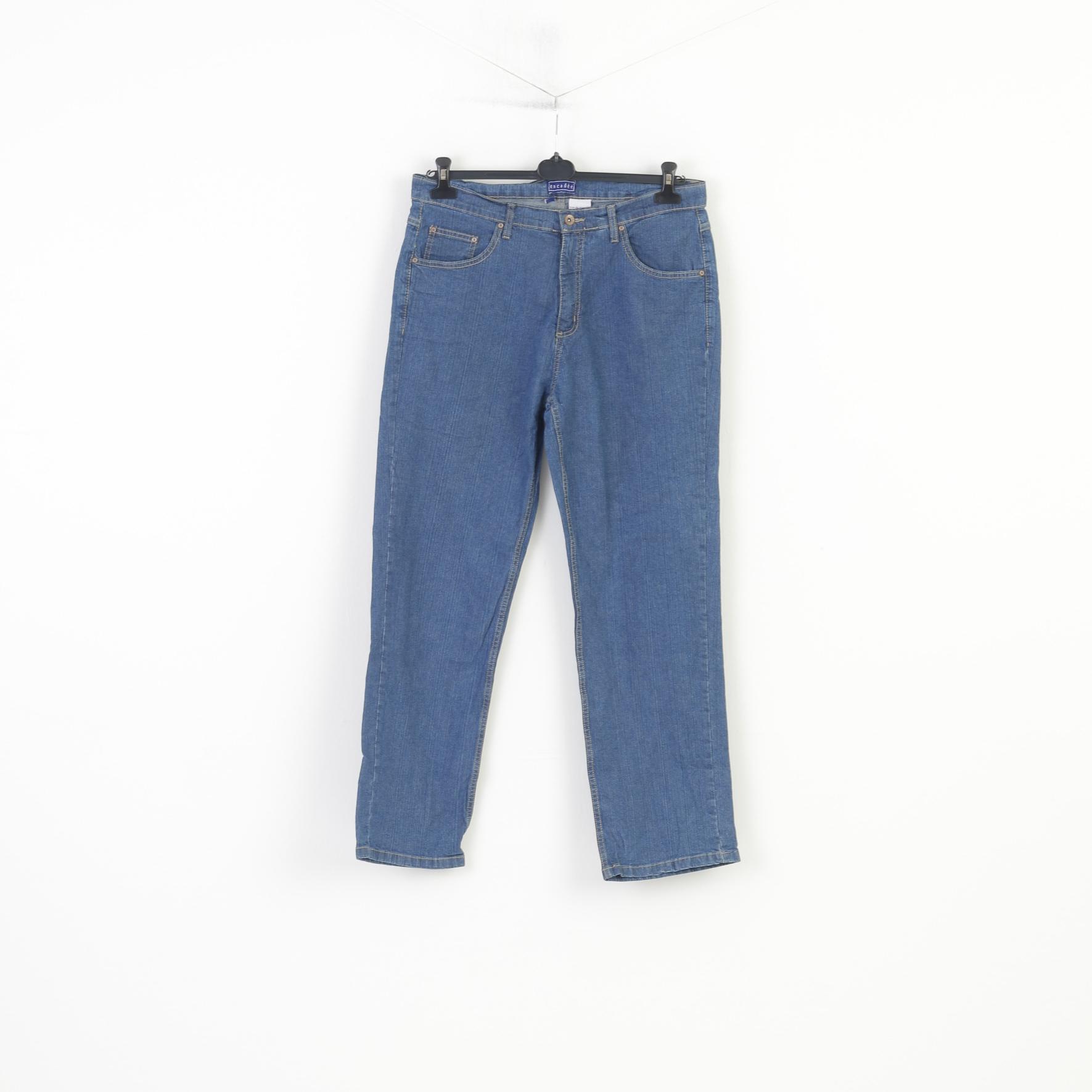Encadee Women 46 Trousers Denim Jeans Blue Cotton Vintage Classic Pants