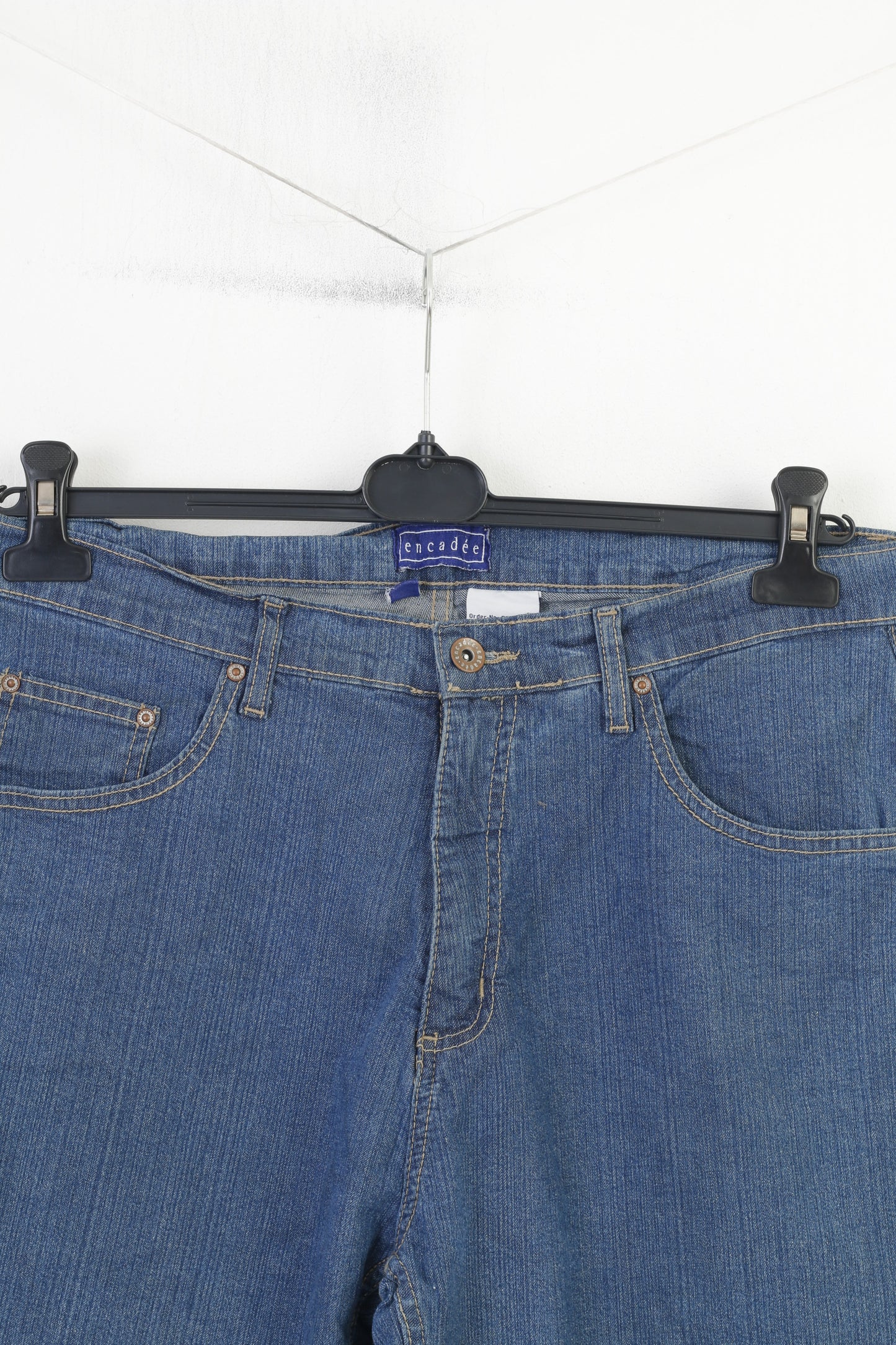Encadee Women 46 Trousers Denim Jeans Blue Cotton Vintage Classic Pants