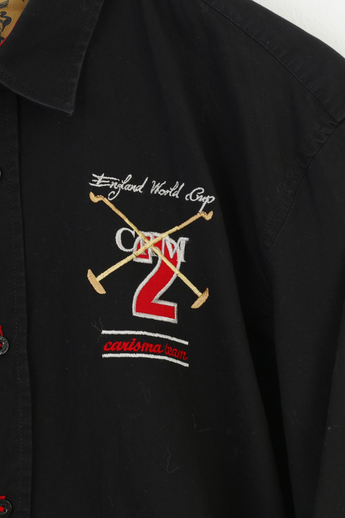 Carisma Denim Men XL Casual Shirt Black Cotton Polo England World Cup Long Sleeve Classic  #2 Top