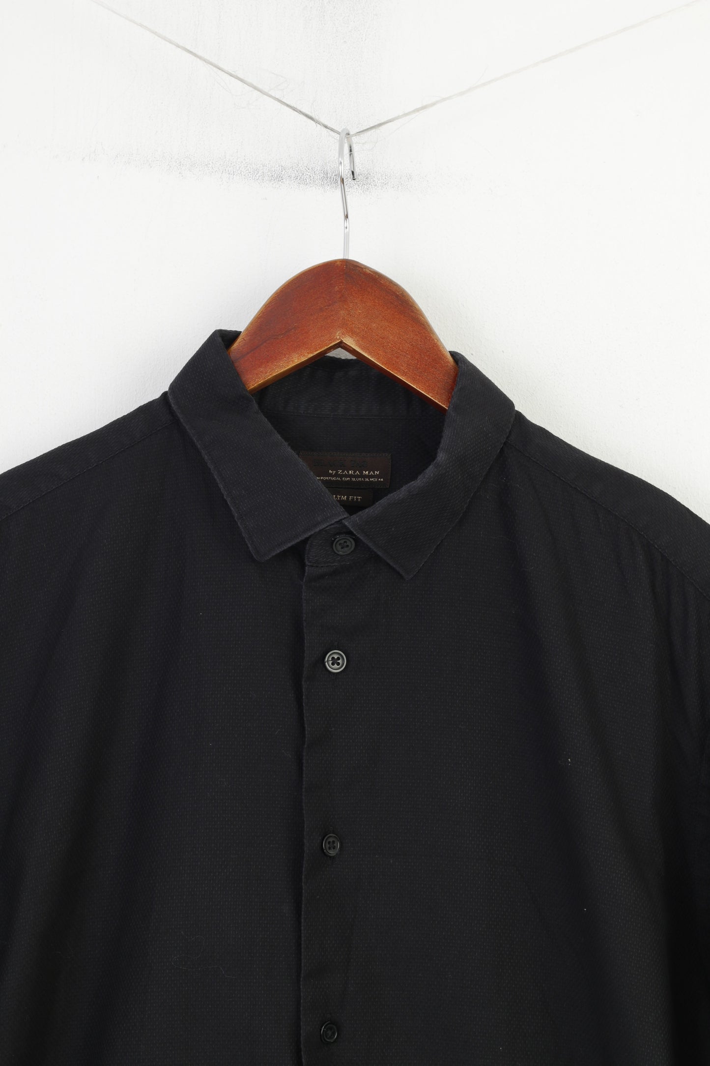 Zara  Men XL Casual Shirt Black Cotton Slim Fit Long Sleeve Top