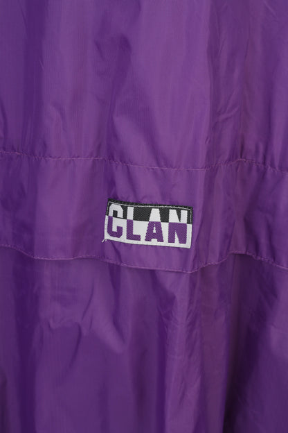 Clan Men XL Jacket Purple Vintage Lightweight Hidden Hood Full Zipper Nylon Raincoa Top