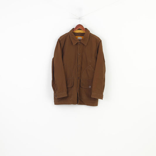 Timberland Men S Jacket Brown Cotton Zip Up Classic Vintage Western Bottoms Collar  Top