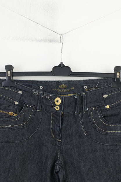 River Island Women 12 38 Jeans Trousers Navy Cotton  Gold Detailed  Original Pants