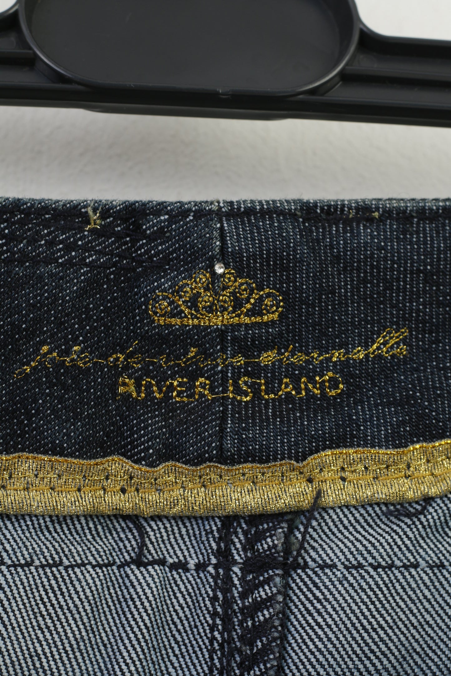 River Island Women 12 38 Jeans Trousers Navy Cotton  Gold Detailed  Original Pants