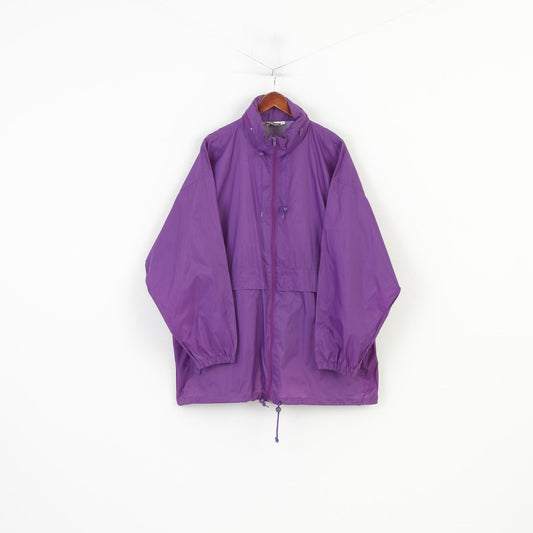 Clan Men XL Jacket Purple Vintage Lightweight Hidden Hood Full Zipper Nylon Raincoa Topt