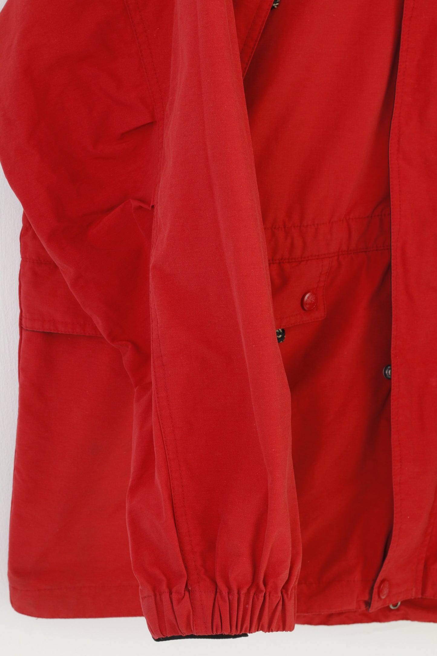 Timberland Men L Jacket Red Full Zipper Vintage Hood Outwear Cotton Nylon Pockets Top