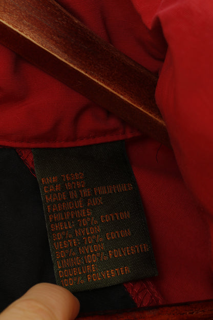 Timberland Men L Jacket Red Full Zipper Vintage Hood Outwear Cotton Nylon Pockets Top