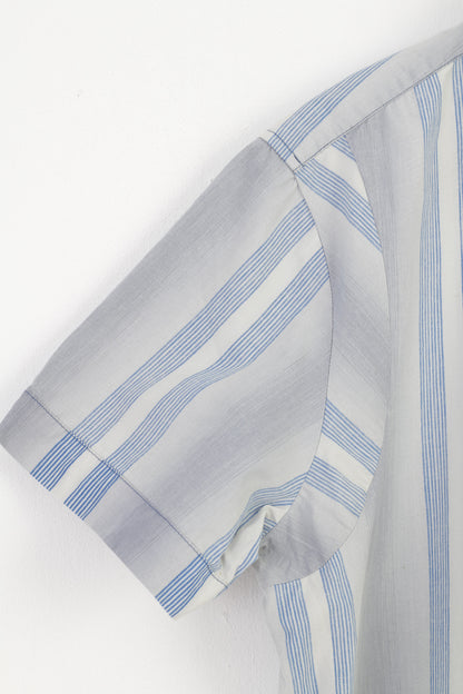 Diesel Men M Casual Shirt Blue Striped Short Sleeve Cotton Vintage Classic Top