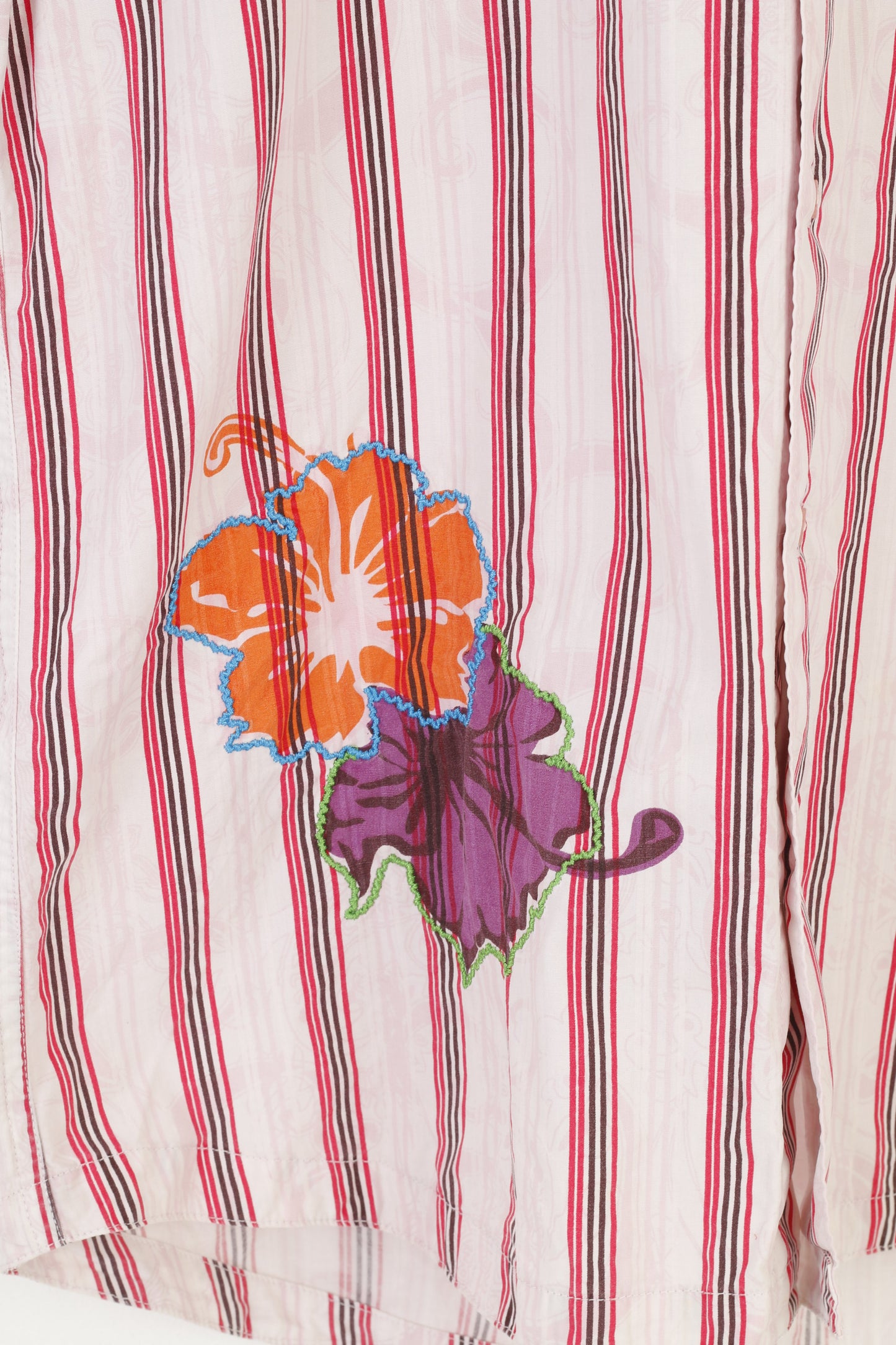 Tom Tailor Men M Casual Shirt Pink Striped Vintage Short Sleeve Floral Print Cotton Top