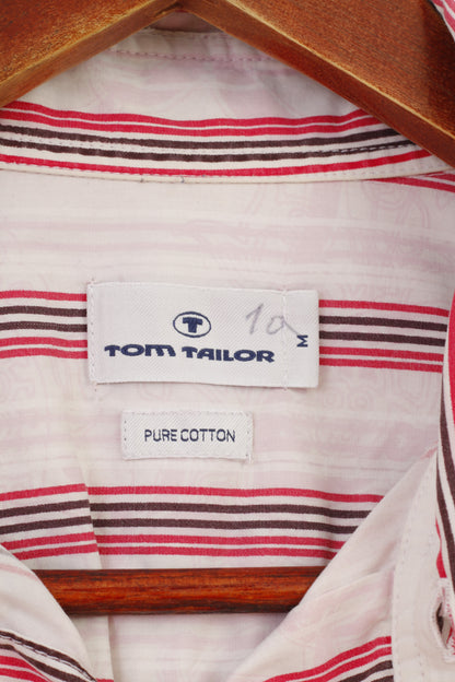 Tom Tailor Men M Casual Shirt Pink Striped Vintage Short Sleeve Floral Print Cotton Top