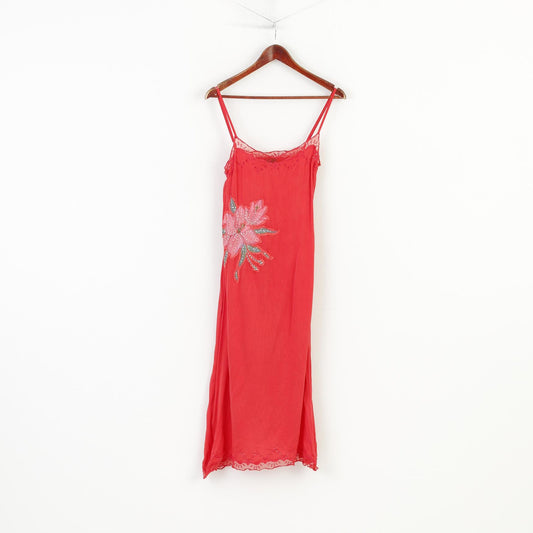 Toy G. Women M Dress Red Flower Print Sleevelees Midi Vintage  Silk Top
