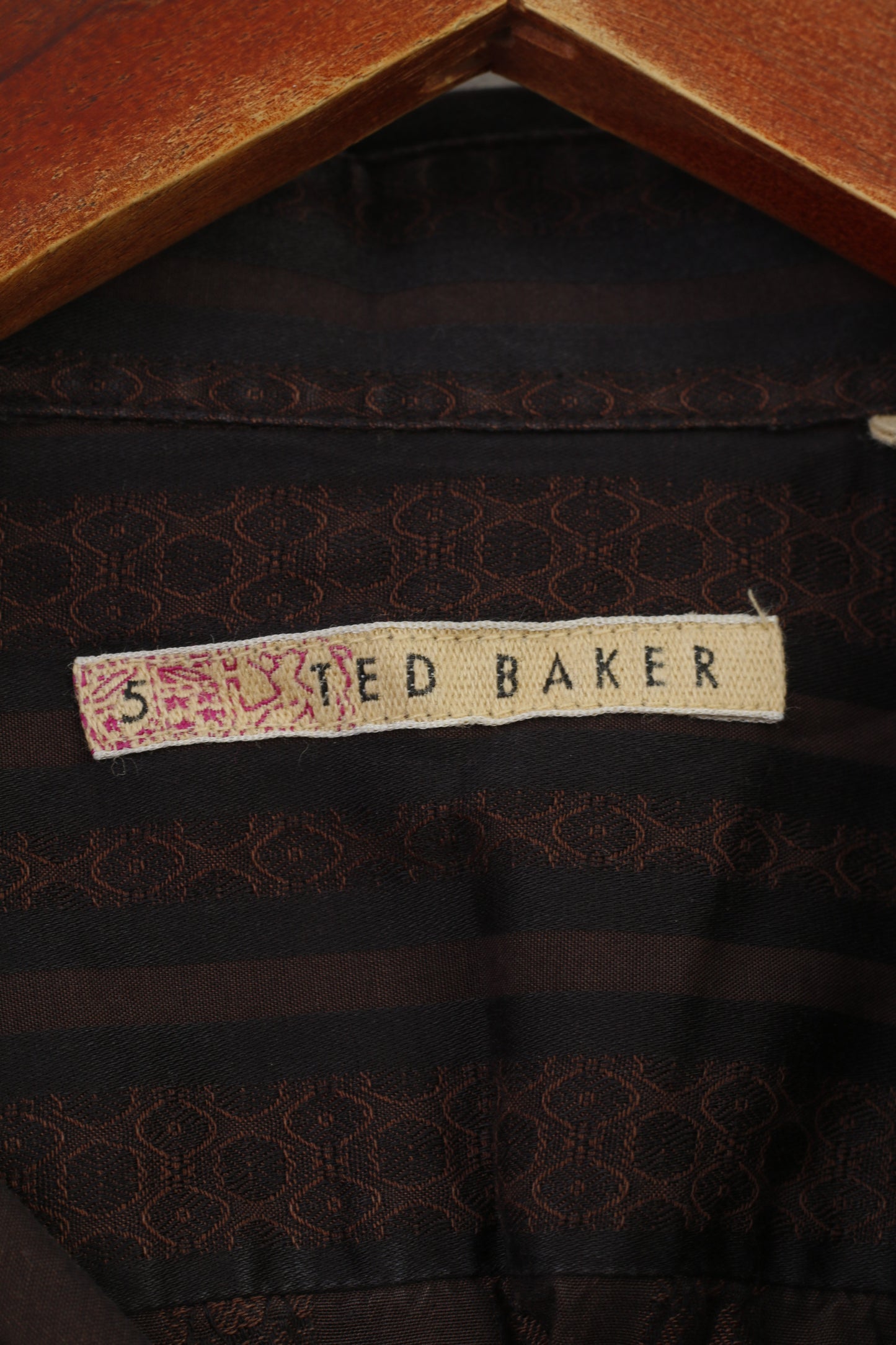 Ted Baker Men 5 L Casual Shirt Brown Cotton Striped Long Sleeve Classic Top