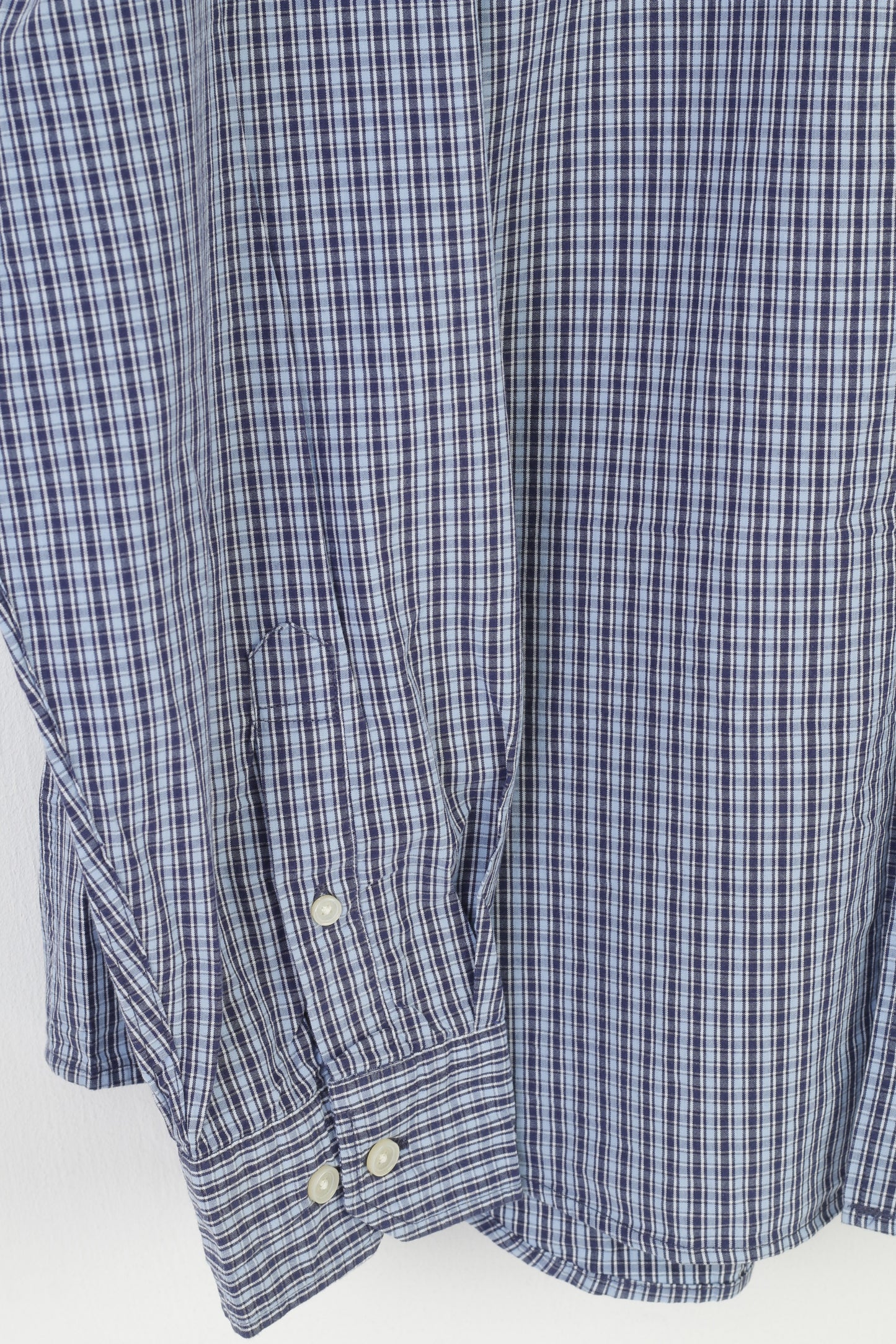 Marks & Spencer Men XL Casual Shirt Blue Checkered Pure Cotton Regular Fit Top