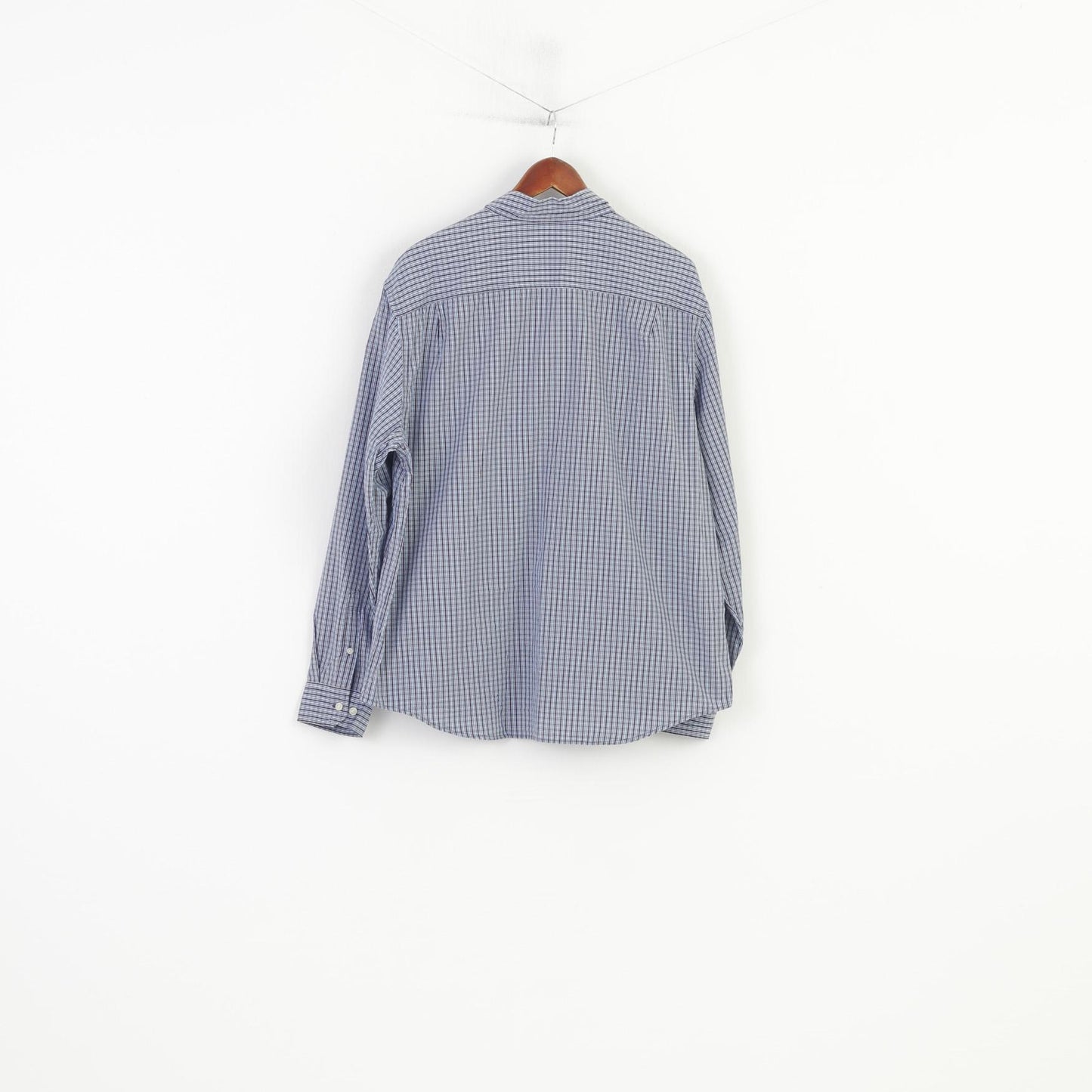 Marks & Spencer Men XL Casual Shirt Blue Checkered Pure Cotton Regular Fit Top