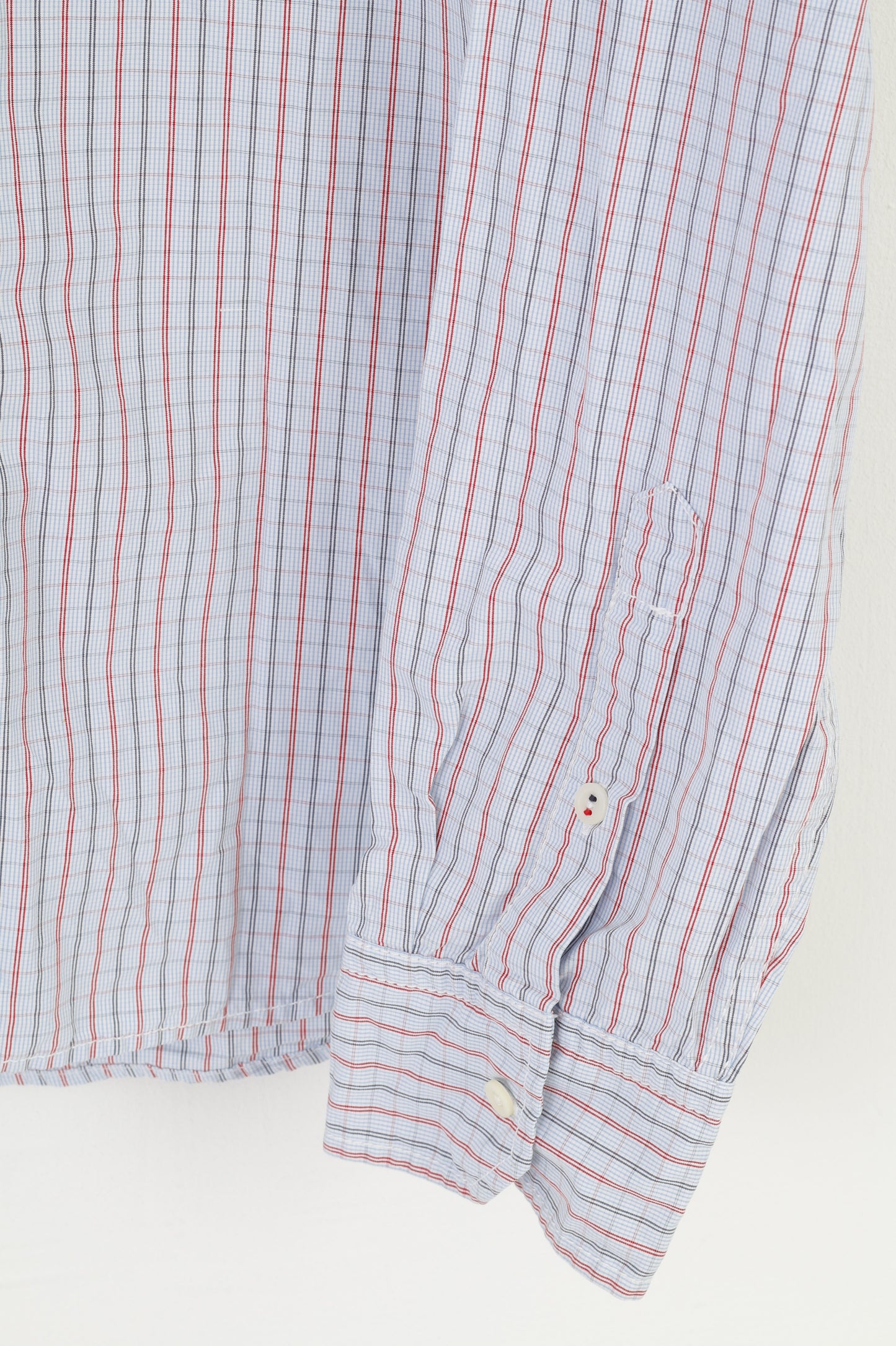 Hilfiger Denim Men XL L Casual Shirt Checkered Long Sleeve Cotton Blue Top
