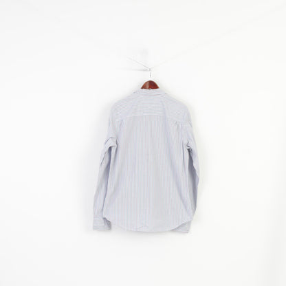 Hilfiger Denim Men XL L Casual Shirt Checkered Long Sleeve Cotton Blue Top