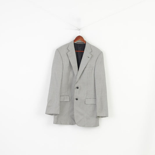Pierre Cardin Men 102 L Blazer Black White Pattern Checkered Silk Wool Blend Single Breasted Jacket 