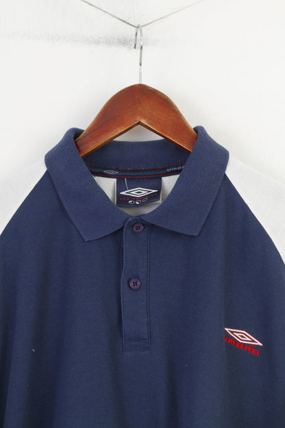 Umbro Men M 38 Polo Shirt Navy Cotton Sport Short Sleeve Vintage Top
