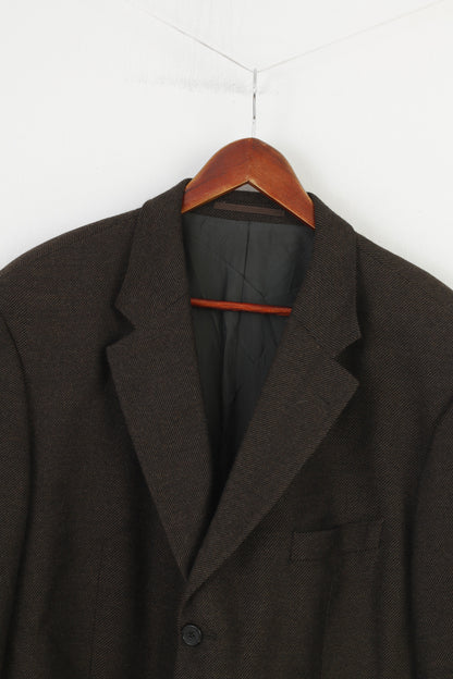 Hugo Boss Men 48 58 Blazer Vintage Wool Dark Brown Single Breasted Jacket Top