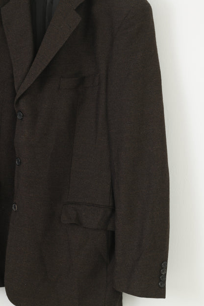 Hugo Boss Men 48 58 Blazer Vintage Wool Dark Brown Single Breasted Jacket Top