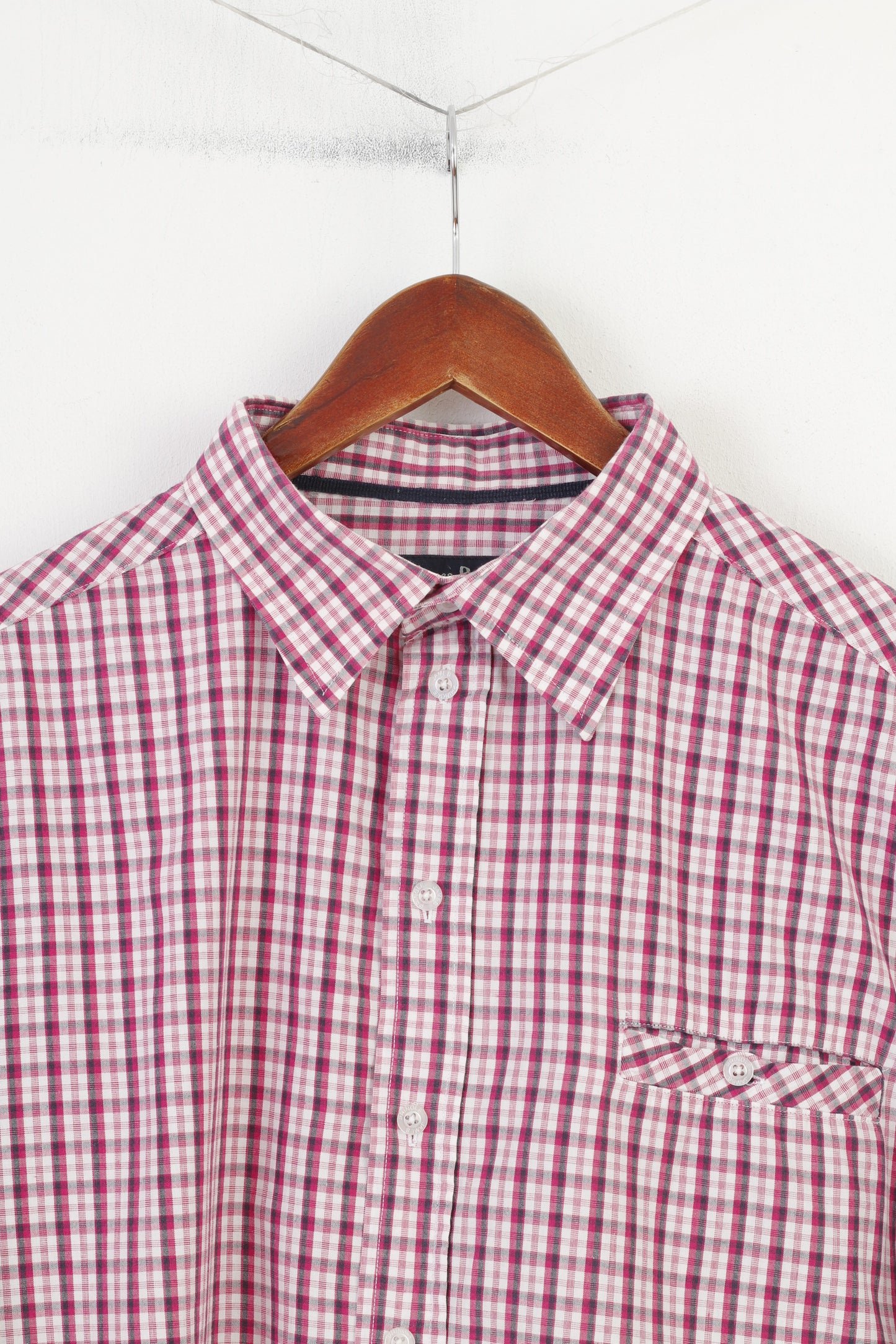 James Pringle Men XL Casual Shirt White Short Sleeve Checkered Vintage Cotton Top