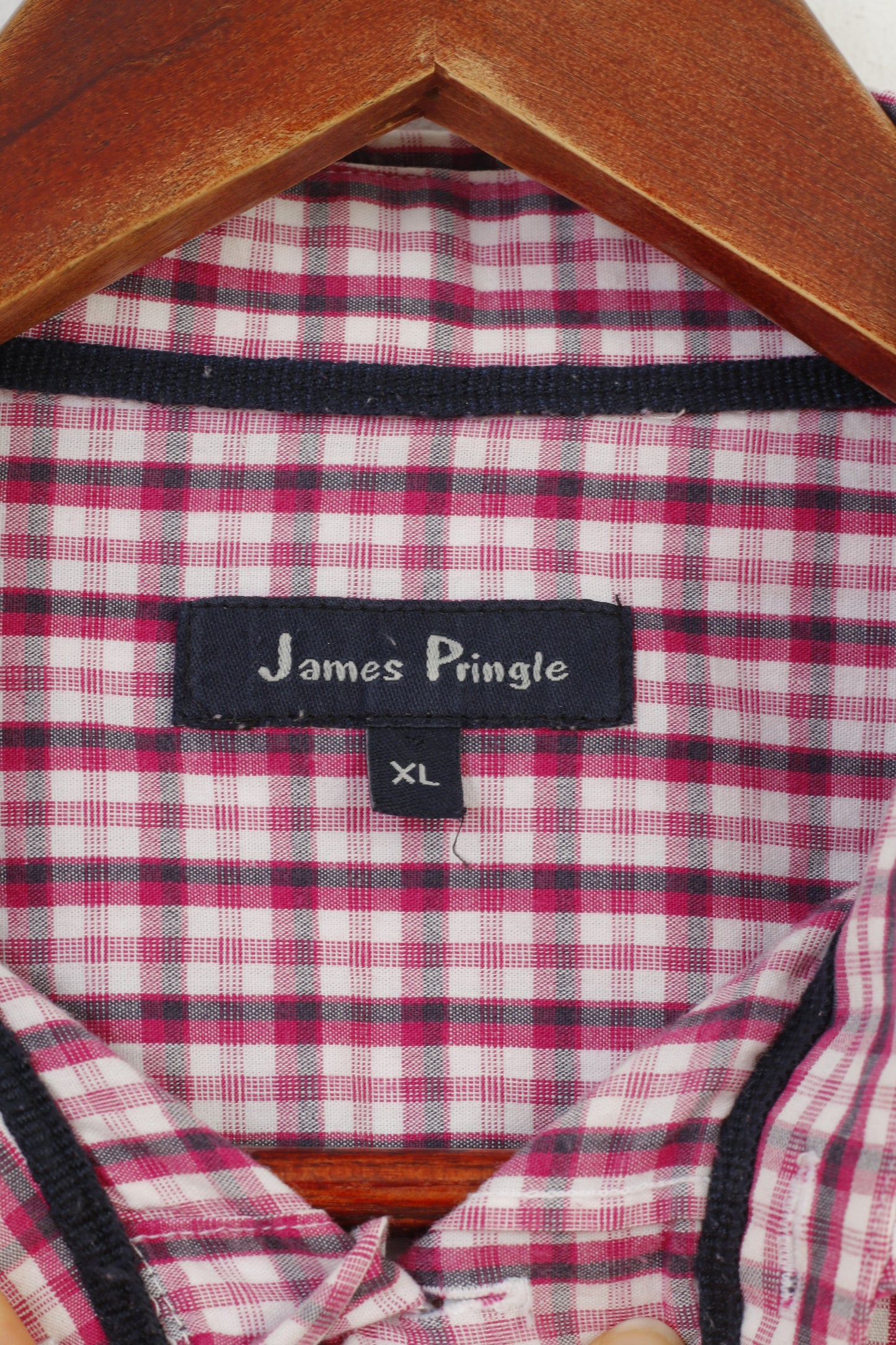 James Pringle Men XL Casual Shirt White Short Sleeve Checkered Vintage Cotton Top