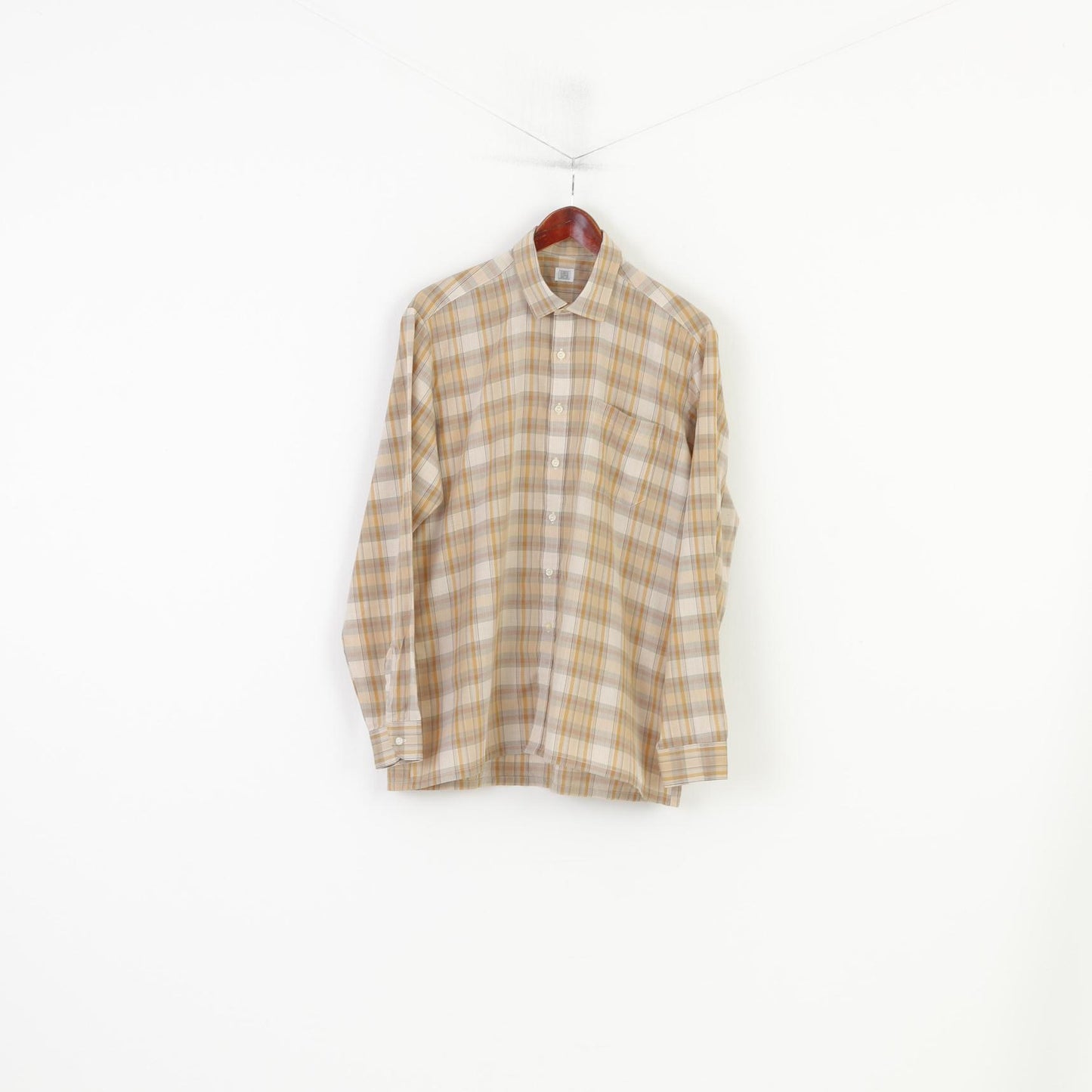 Globetrotter Men M Casual Shirt Brown Checkered Long Sleeve Top
