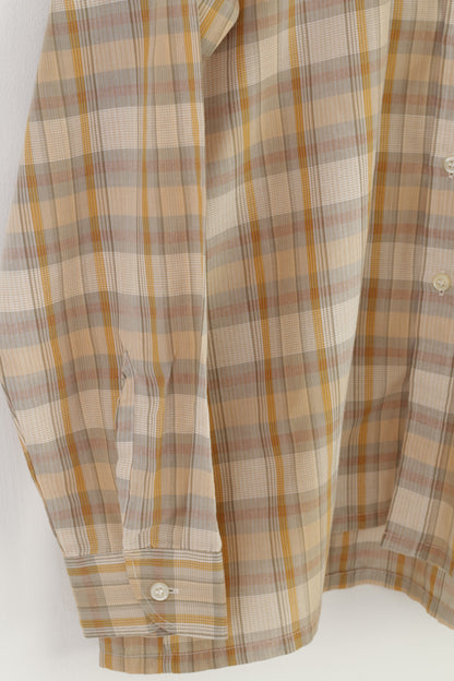 Globetrotter Men L Casual Shirt Brown Checkered Long Sleeve Top