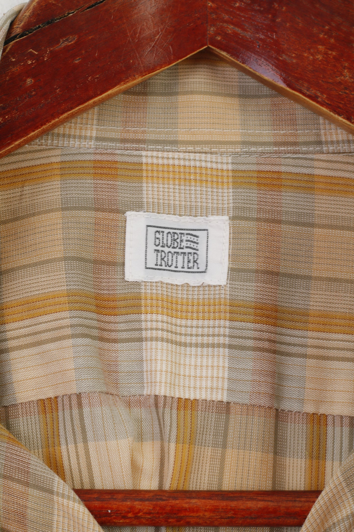 Globetrotter Men L Casual Shirt Brown Checkered Long Sleeve Top