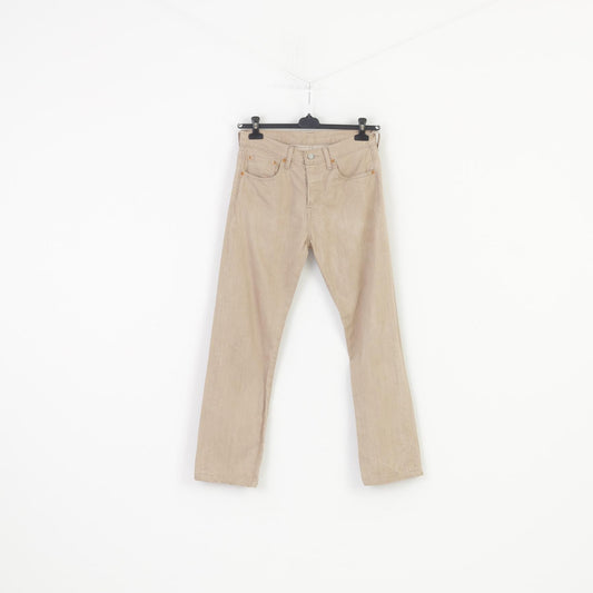 Levi's Men 30 34 Trousers Beige Cotton Quality Clothing 501 Buttons High Waist  Top 