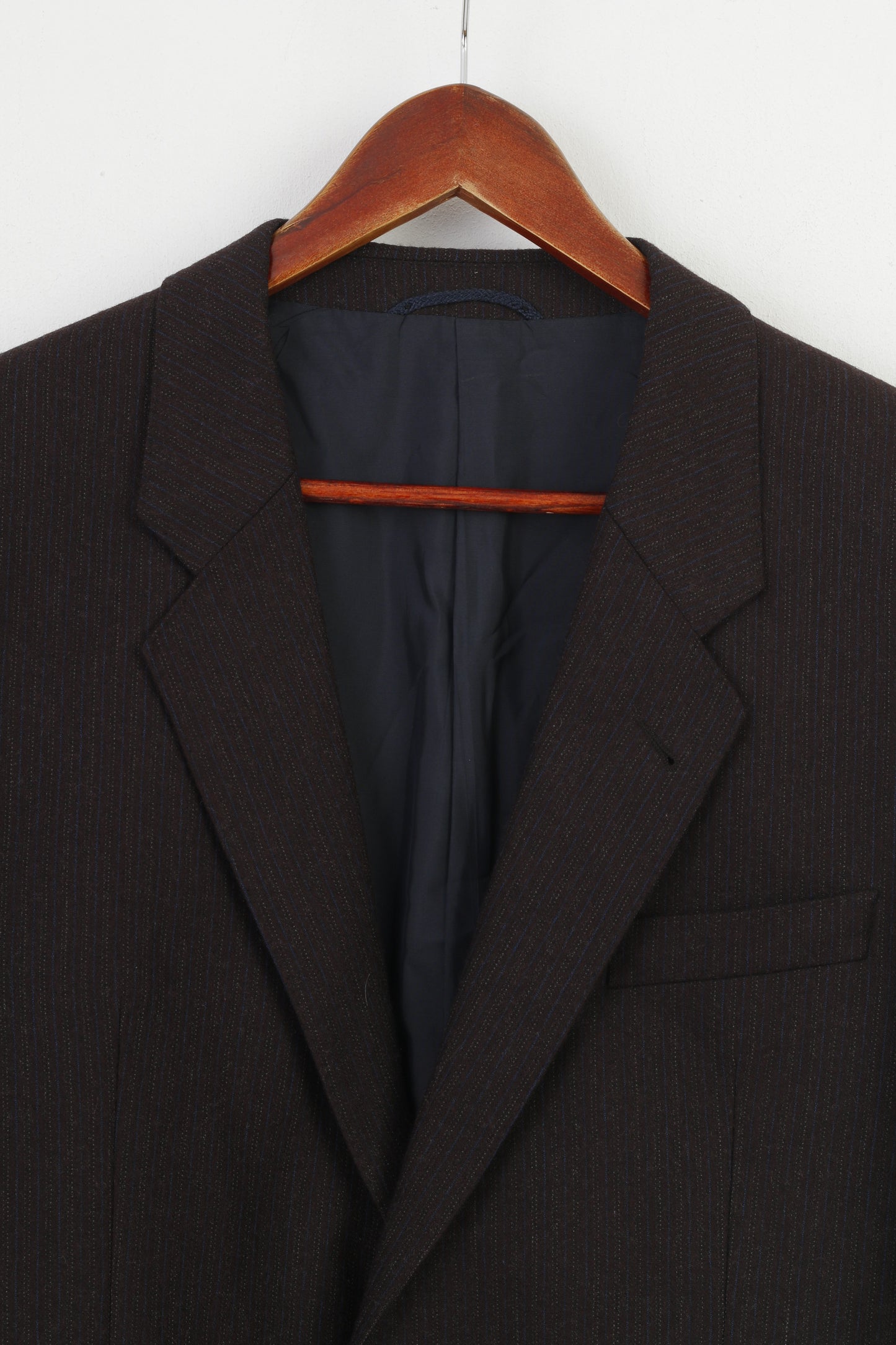 Greitt Jeunesse Men 44 54 Blazer Vintage Wool Dark Brown Striped Single Breasted Top