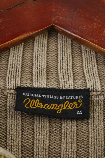 Wrangler Men M Jumper Brown Cotton Zip Neck Vintage Classic Sweater