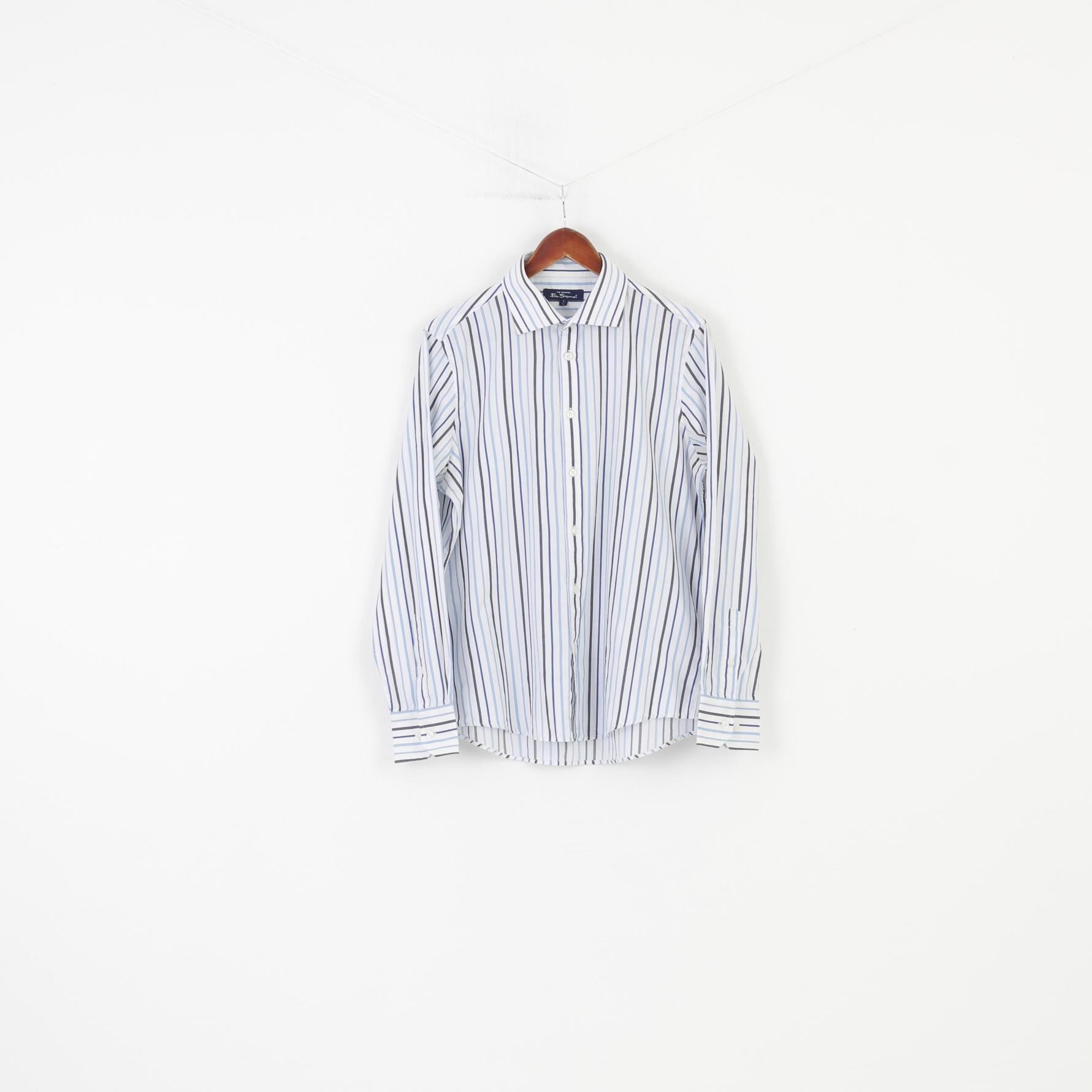 Chemise Ben Sherman Rayée Bleu Et Blanc - Taille 42 (Large) - Occasion Très Bon État