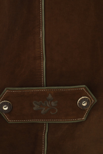 C&A Men 52 L Leather Vest Brown Vintage Bottoms Embroidery Country Pockets Western Waistcoat