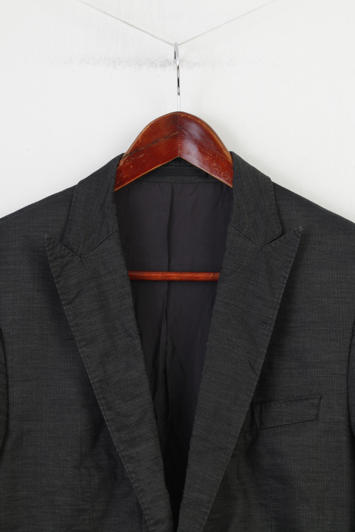 Hugo Boss Men 48 38 Blazer Charcoal Cotton Collar Single Breasted Striped Jacket Top