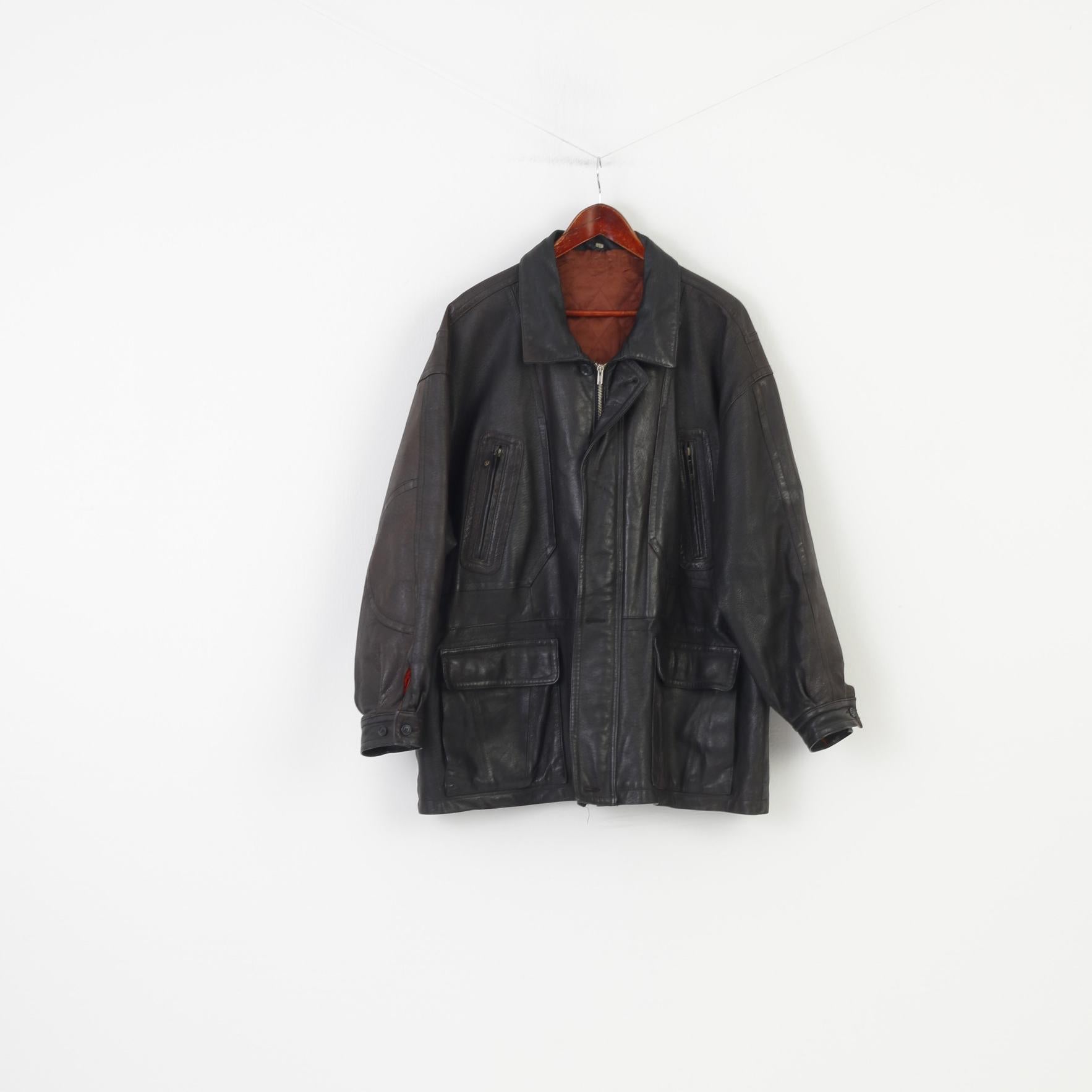 Vintage Men 27 XXL Leather Jacket Dark Brown Vintage Biker Full