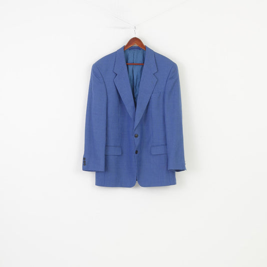 Desch Men 54 Blazer Blue Checkered Wool Collar Single Breasted Jacket Top