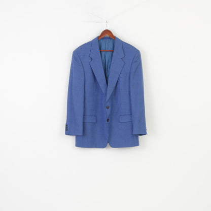 Desch Men 54 Blazer Blue Checkered Wool Collar Single Breasted Jacket Top