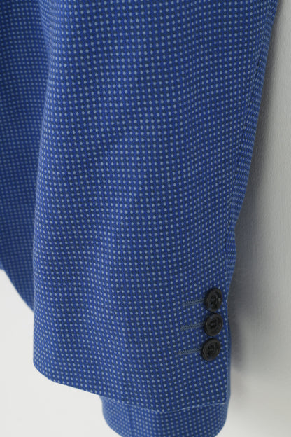 Desch Men 54 44 Blazer Blue Checkered Wool Collar Single Breasted Jacket Top