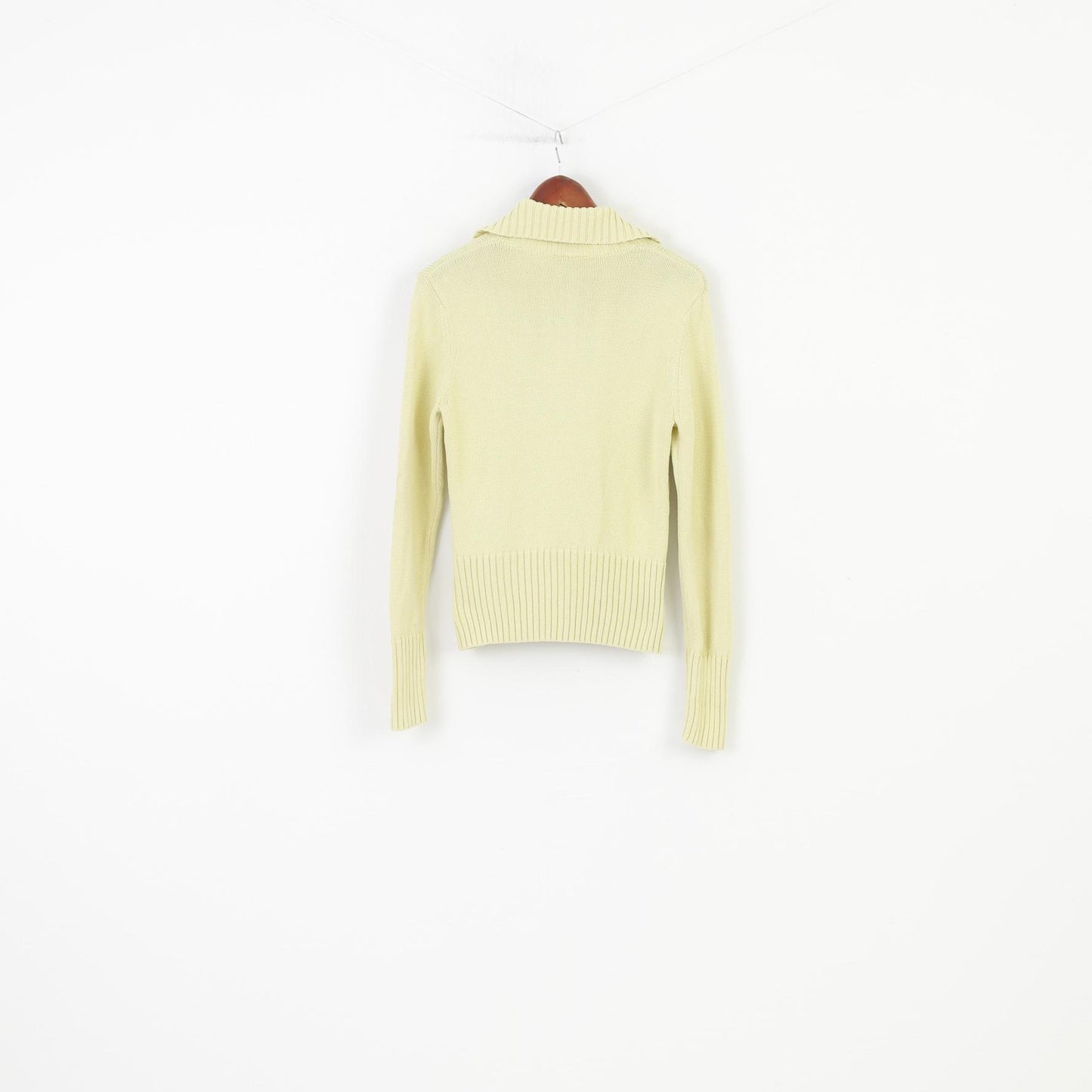 Gant Woman M Jumper Green Full Zipper Collar Cotton Sweater Stretch Top
