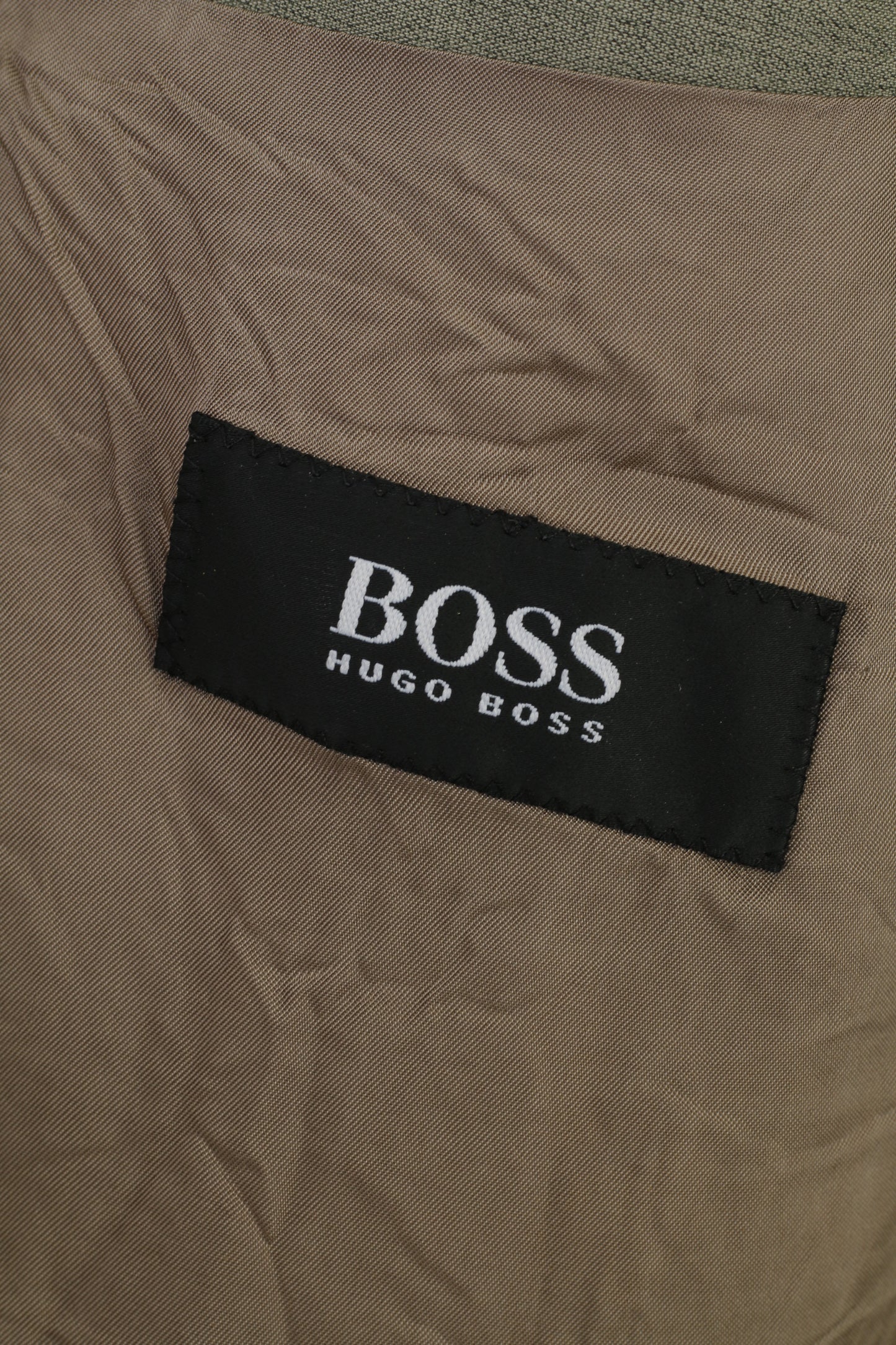 Hugo Boss Men 52 Blazer Green Wool Collar Elegant Shoulder Pads Jacket