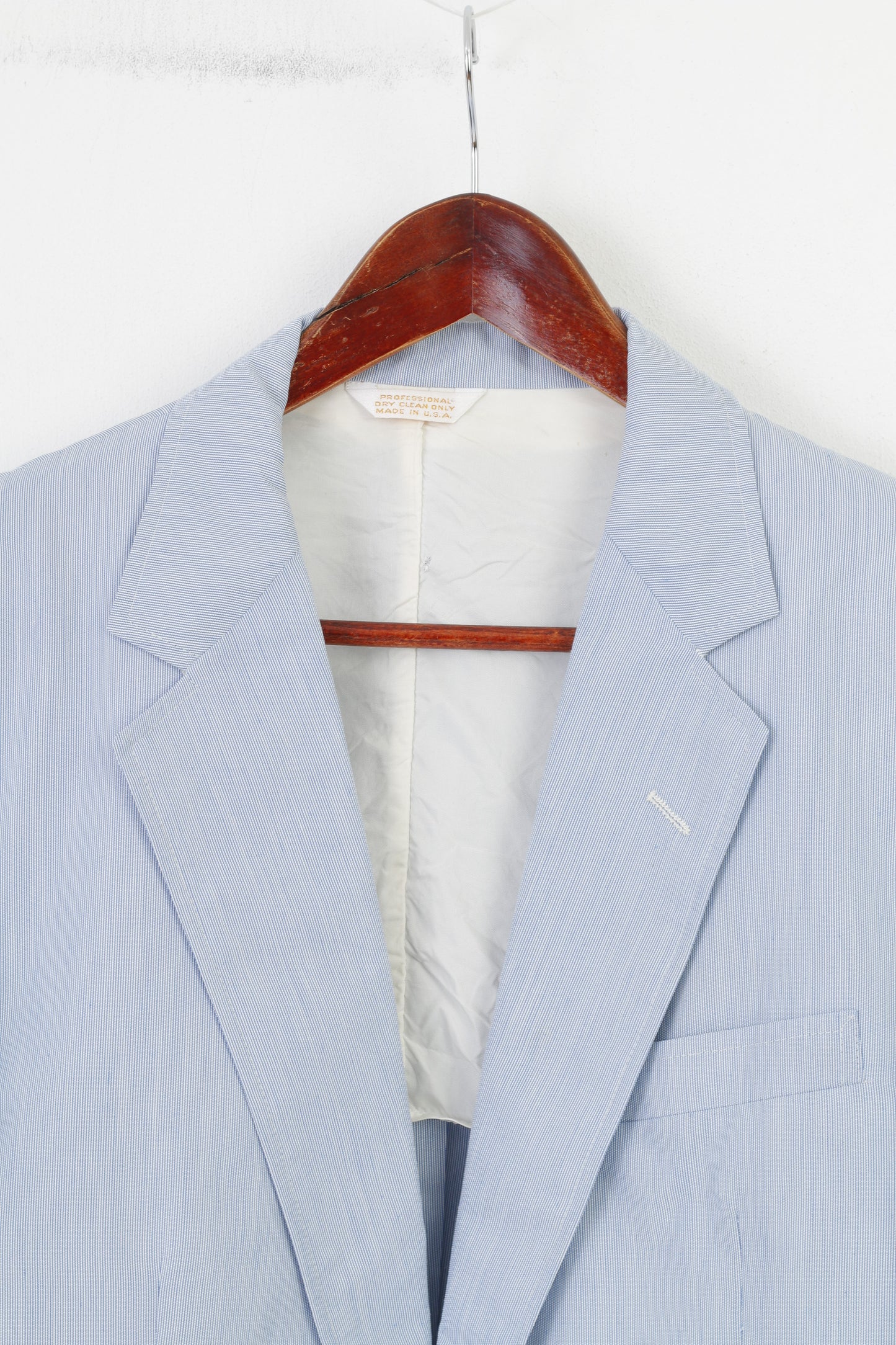 Nordstrom Men 50 Blazer Blue Striped Bottom Collar Elegant Shoulder Pads Jacket